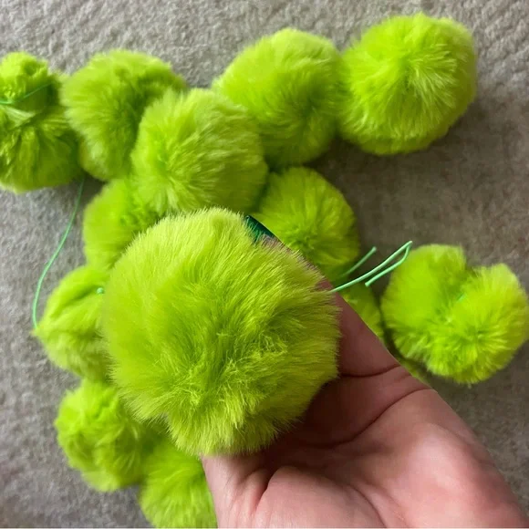 ***GRINCH*** Vibrant Green Faux Fur Pom-Pom Ornaments (bundle of two sizes) - Picture 3 of 3
